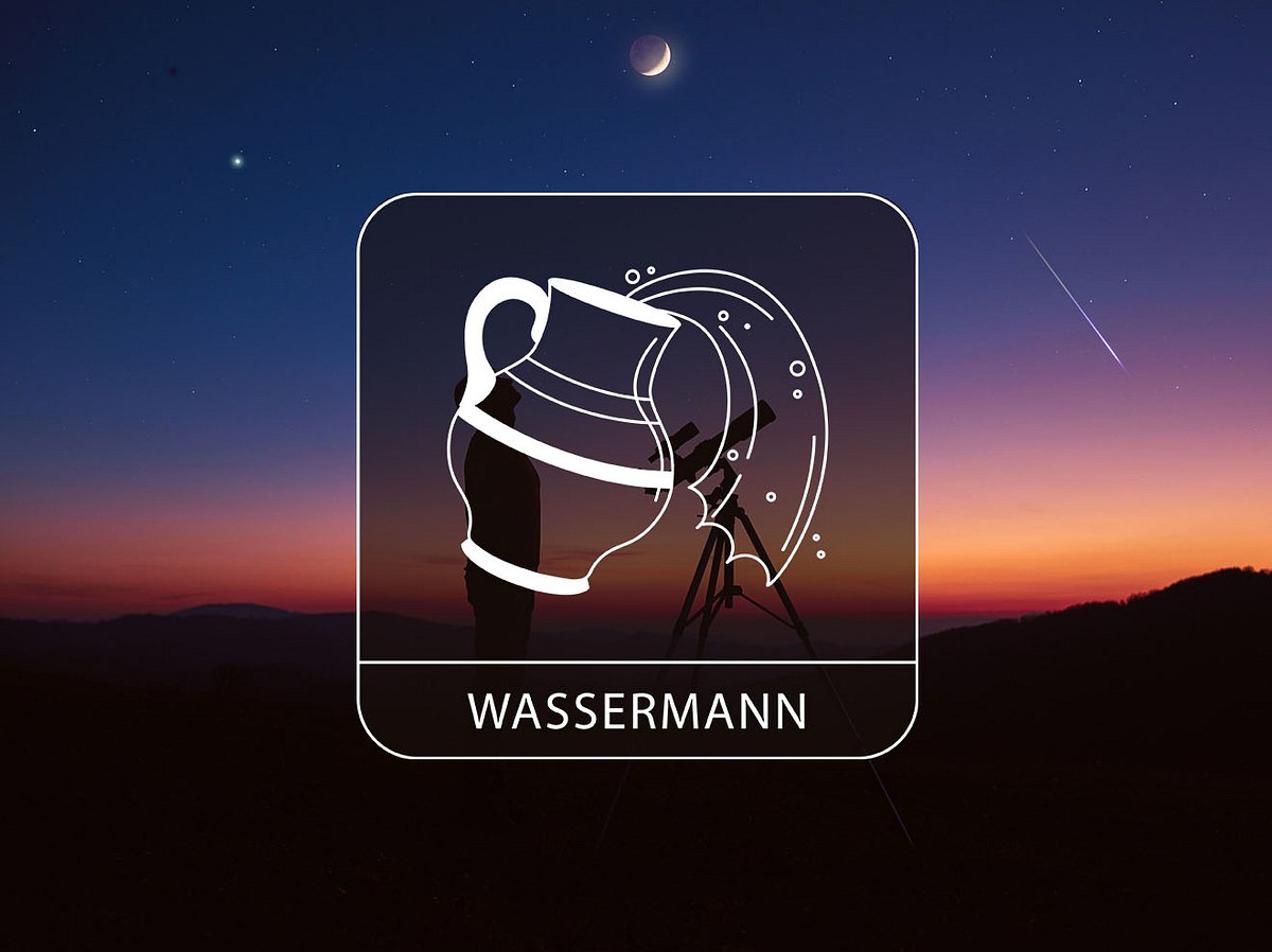 Sternzeichen Wassermann vor einem Nachthimmel mit partieller Mondfinsternis