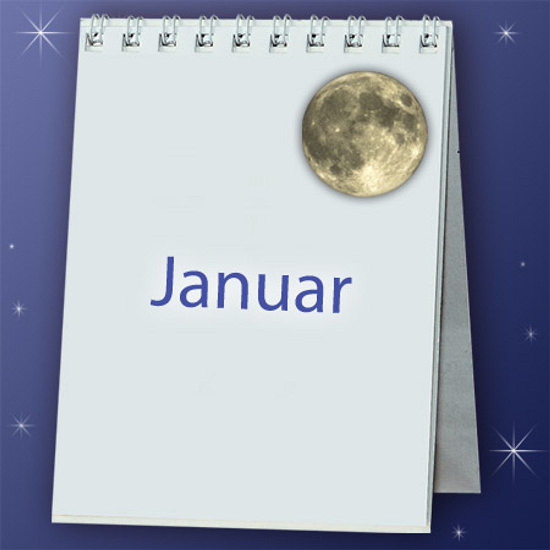 Mondkalender 2012 für 1. Januar, 0:00 – 2. Januar, 23:17: Zunehmender 