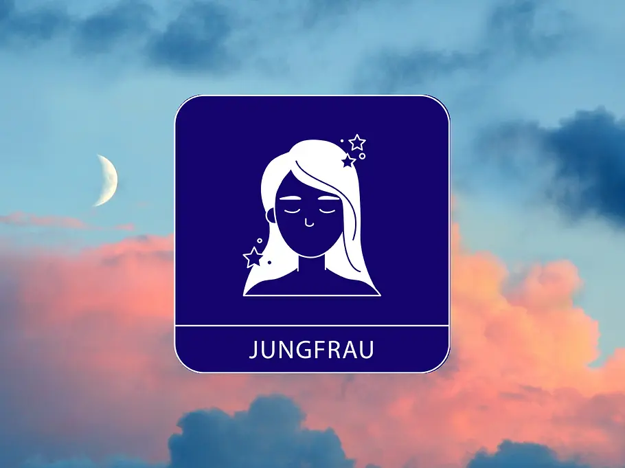 Sternzeichen Symbol Jungfrau vor einem Himmel mit schmaler Mondsichel