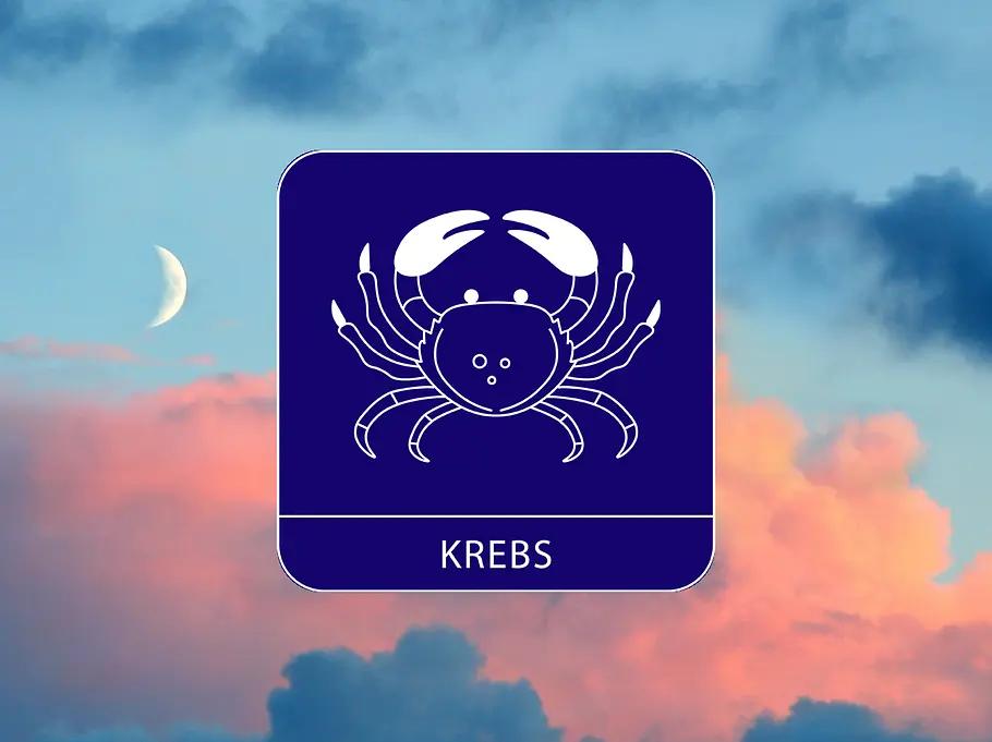 Sternzeichen Symbol Krebs vor einem Himmel mit schmaler Mondsichel