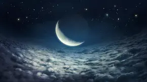 Ein leuchtender Neumond umgeben von einer Wolkendecke und leuchtenden Sternen - Foto: egal/iStock Ein leuchtender Neumond umgeben von einer Wolkendecke und leuchtenden Sternen - Foto: egal/iStock