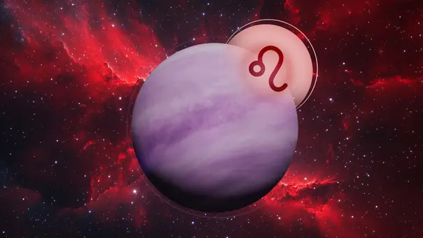 Planet Venus und das Symbol des Löwen vor einer rot funkelnden Galaxie - Foto: Collage mit Astrowoche.de & iStock (Dottedhippo + kamral/AdobeStock) Planet Venus und das Symbol des Löwen vor einer rot funkelnden Galaxie - Foto: Collage mit Astrowoche.de & iStock (Dottedhippo + kamral/AdobeStock)