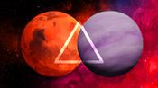 Venus und Mars gehen ein Trigon ein - Foto: Collage von Astrowoche.de (Dominica Zaborowski) & iStock (pixelparticle / CHIARI_VFX / Jian Fan, Evgeny Tkachev, dottedhippo)