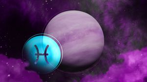 Grafik des Planeten Venus mit dem Symbol für das Sternzeichen Fische unten links - Foto: Collage mit Astrowoche.de (Dominica Zaborowski) & iStock (dottedhippo /dem10) 