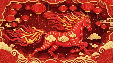 Darstellung eines roten Feuer-Pferdes in chinesischem Stil - Foto: Farid / AdobeStock