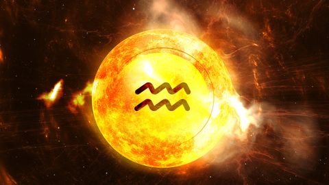 Symbol des Wassermanns in einer strahlenden Sonne - Foto: Astrowoche.de (Lena Matrosova) & iStock (Pitris)