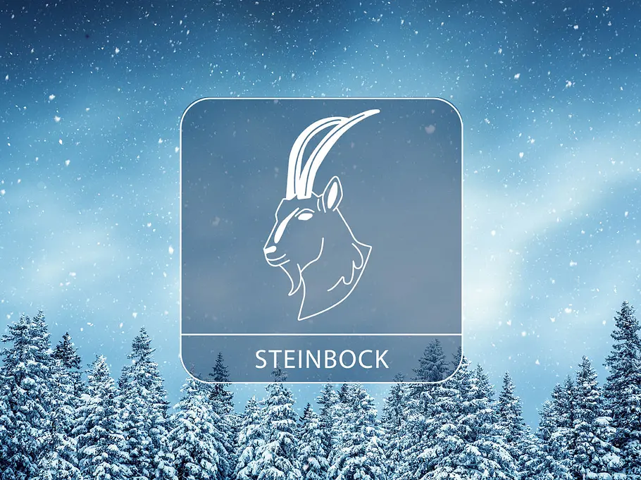 Das große Winter-Horoskop 2025/2026 für das Sternzeichen Steinbock Vor einer winterlich, verschneiten Wald-Landschaft ist ein Bild des Sternzeichen Steinbock zu sehen.